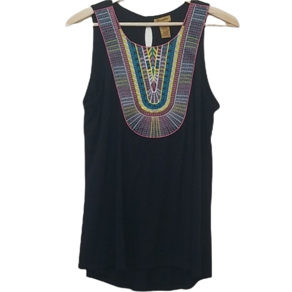 Wrangler Black Boho Western Embroidered Tank Large - Picture 1 of 5